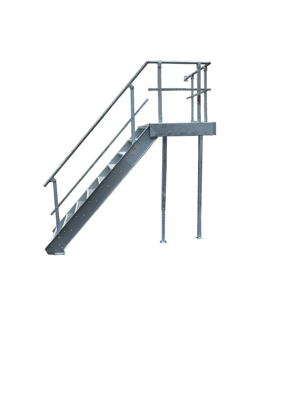 Treppenpodest Für Treppenstufen 13 Stufen + Podest Stahltreppe Mit Geländer Rechts / Stufenbreite 100cm / Geschosshöhe 210-280cm Stufenbelag Außentreppe